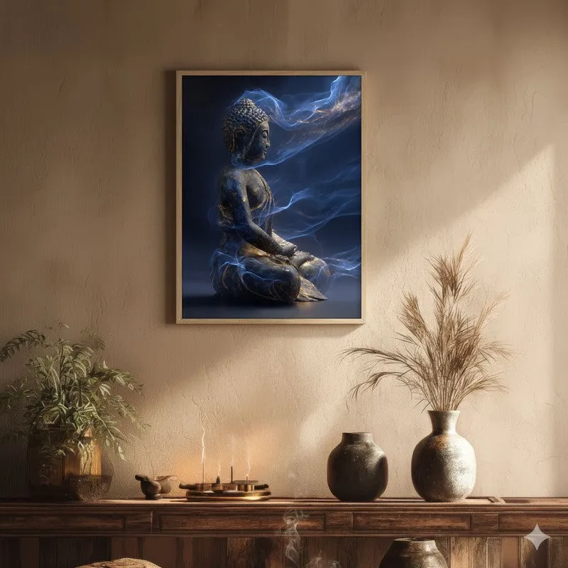 Luminous Buddha Archival Paper Wall Painting With Brown Frame media 1