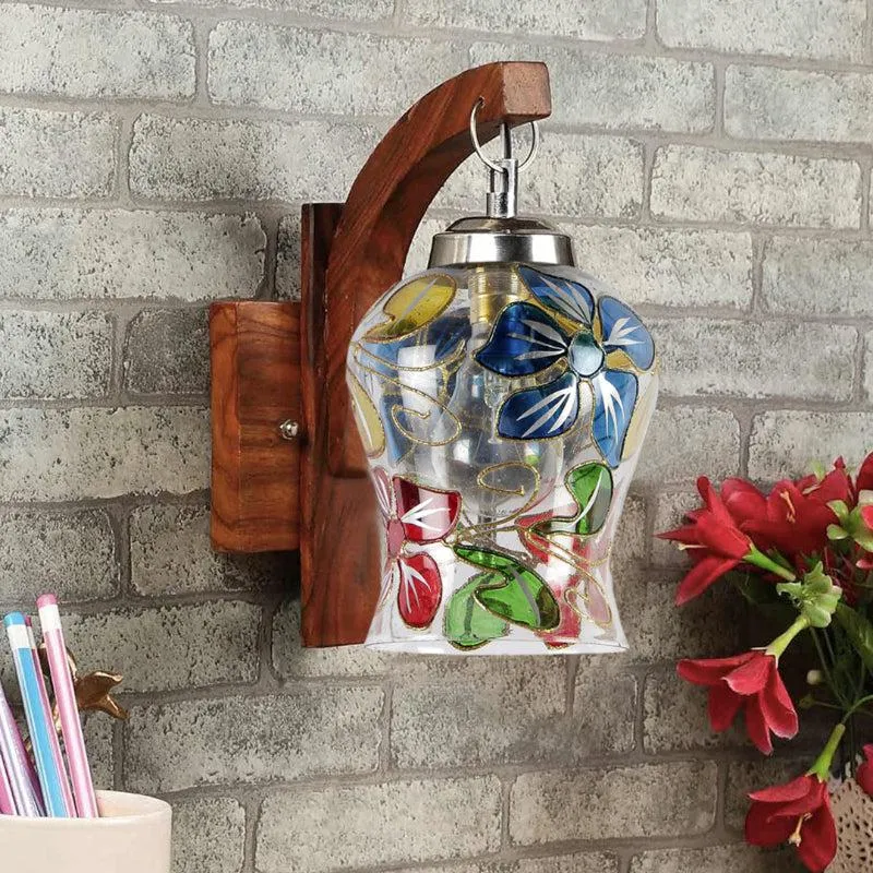 Fumo Floral Mosaic Glass & Wooden Wall Lamp media 3