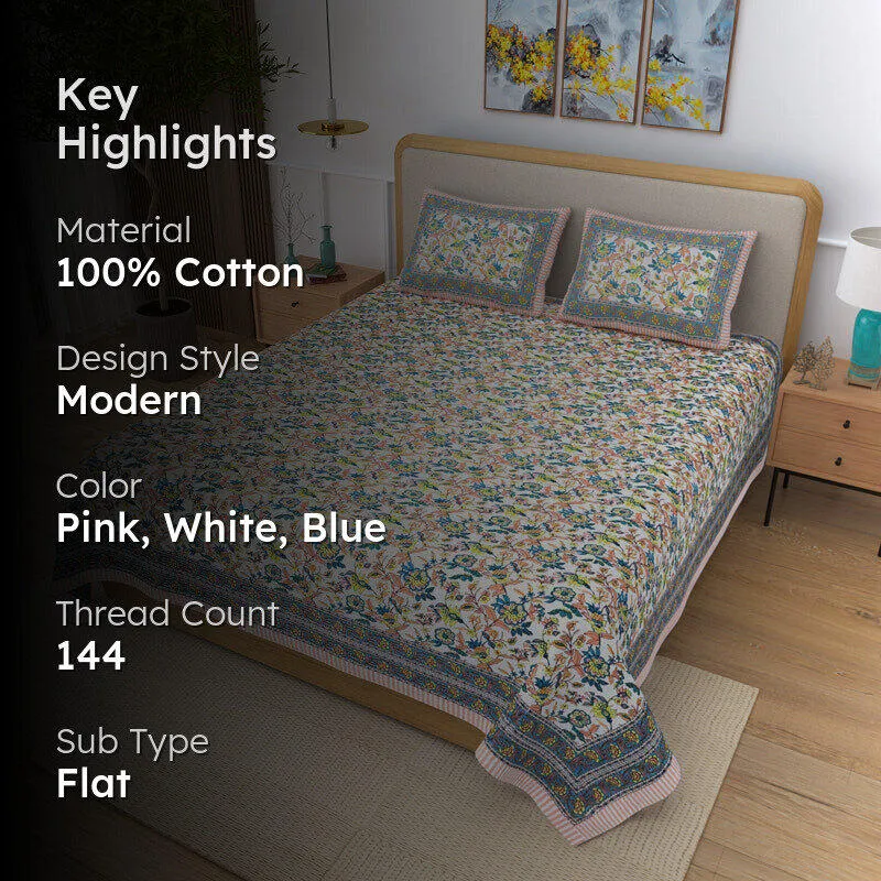 Bahaara Jaipuri Cotton Bedsheet (Pink) - 144 TC media 2