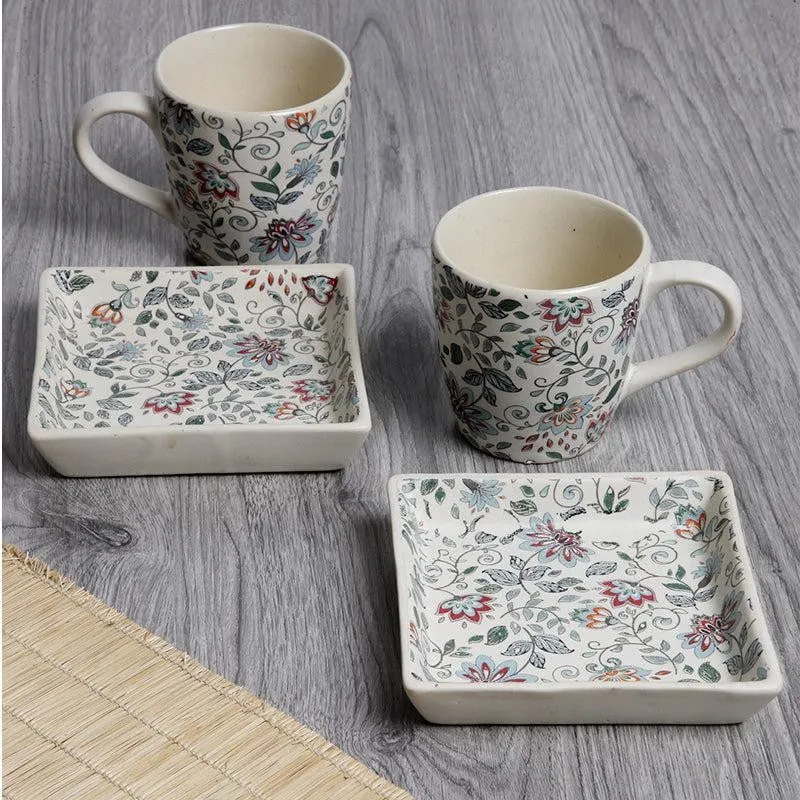 Exora Floral Cup And Tray - Four Piece Set media 1