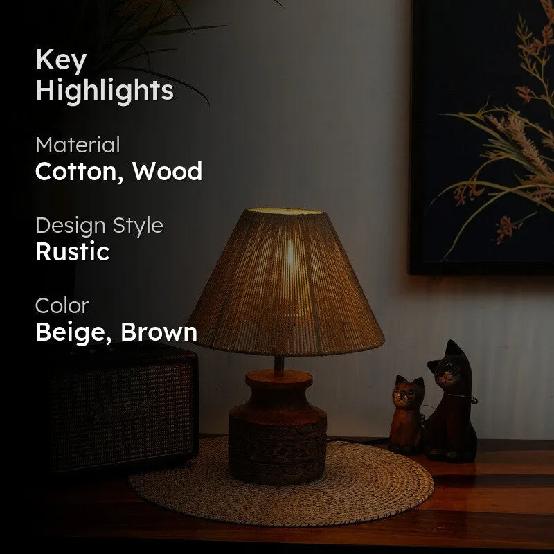 Rattique Cotton Table Lamp Wooden Base - Beige media 2