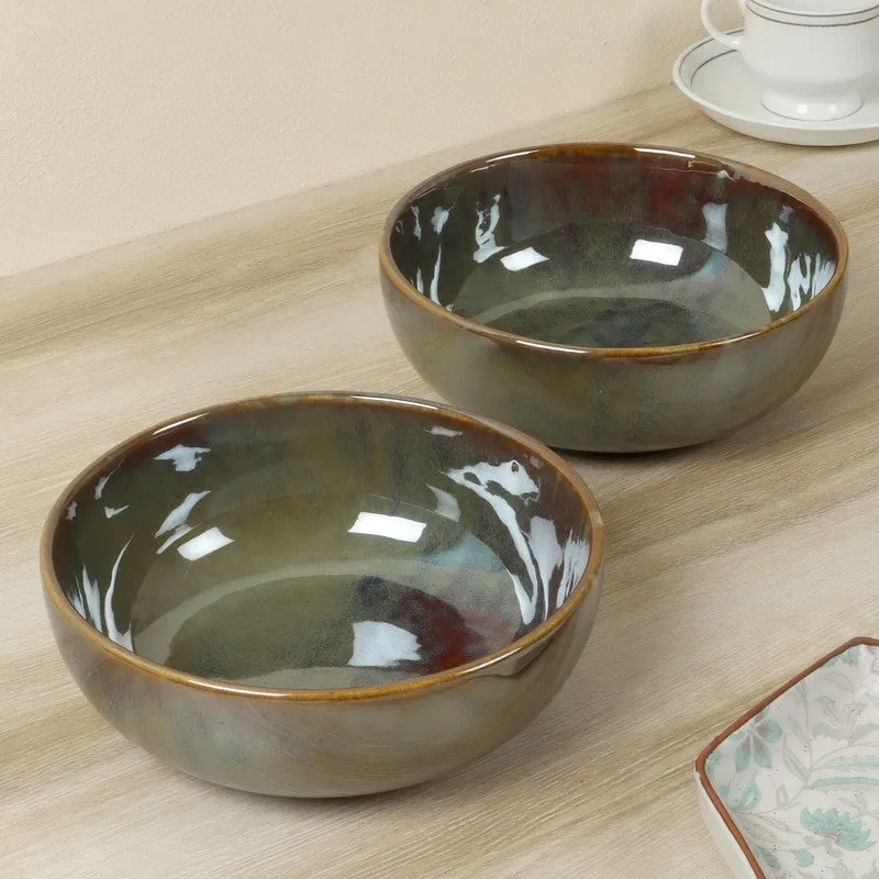 Aurelle Table Serving Bowl (Olive Green,700 mL Each) - Set Of Two media 1