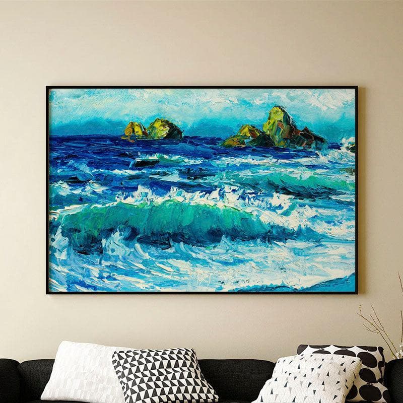 Seawave Canvas Painting - Black Frame
