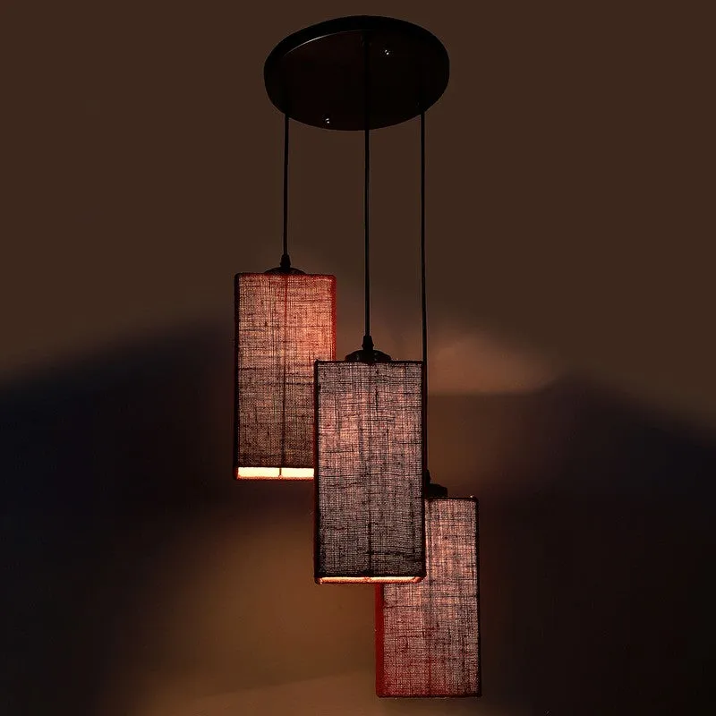 Warm Ivory Triple Metal Ceiling Lamp - Maroon media 7