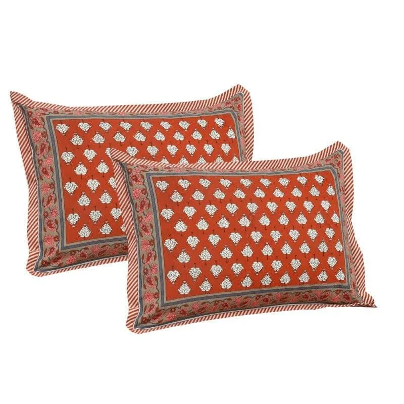 Trivona Regal Ethnic Cotton Bedsheet (Red,Light Green) - 180 TC media 4