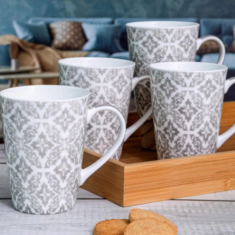 Shigha Bone China Coffee Mug (360 mL Each/Grey) - Set of Four media 1