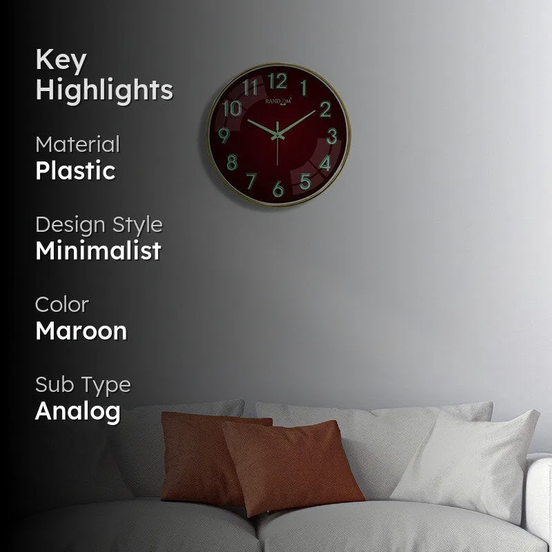 Cronel Round Modern Plastic Wall Clock - Maroon media 2