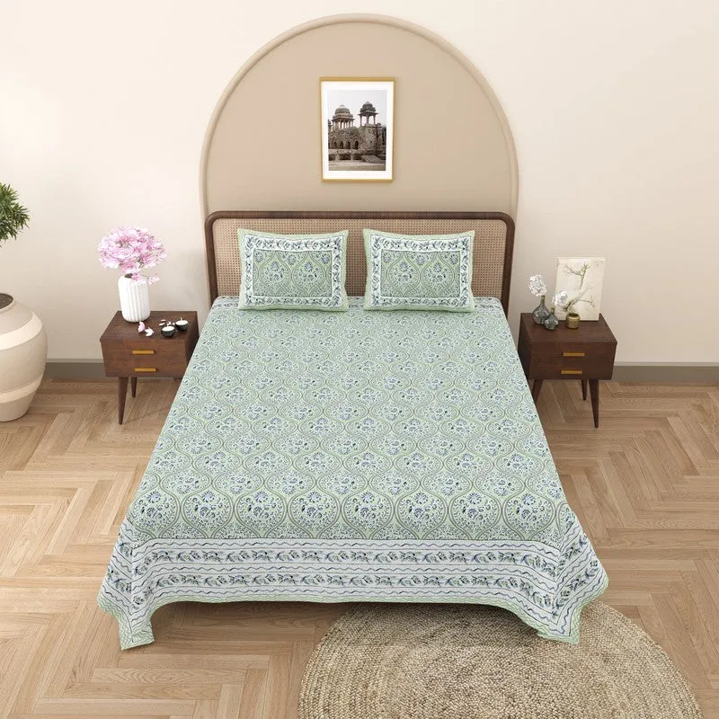 Rangly Cotton Bedsheet (Green,Blue) - 240 TC media 3