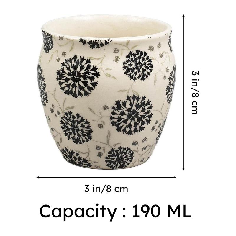 Black Mandala Pattern Stoneware Kulhad(190 ml) - Set Of Six media 9