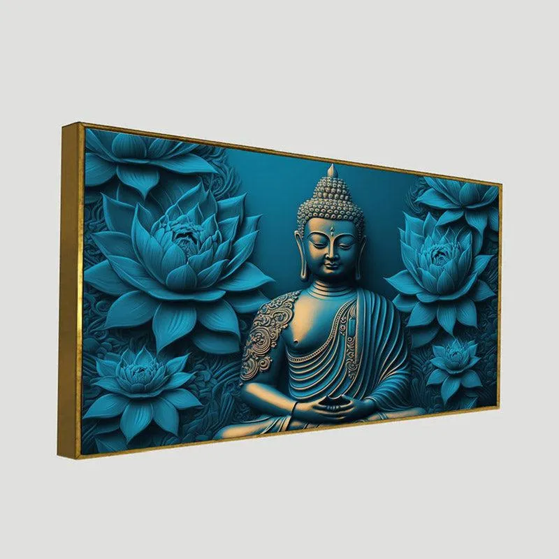 Enlightened Buddha In Blue Canvas Wall Painting With Frame media 8