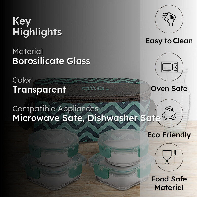 Ediva Leak Proof Glass Lunch Box with Bag- Set of Four media 2