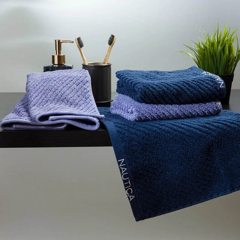 Nautica Riviera Soft Cotton Hand & Face Towel (Navy Blue & Light Blue) - Set Of Four media 1