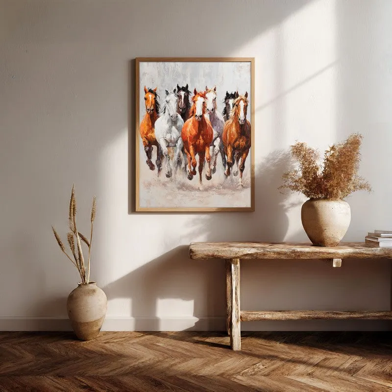 Storm of Hooves Horse Wall Painting With Brown Frame media 7