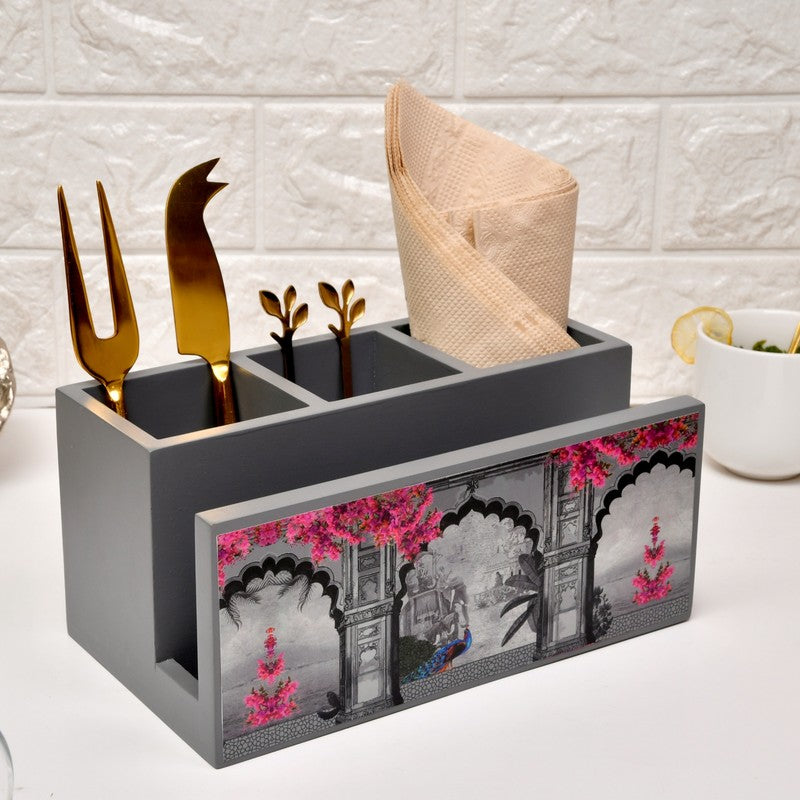 Floral Printed Wooden Cutlery Stand