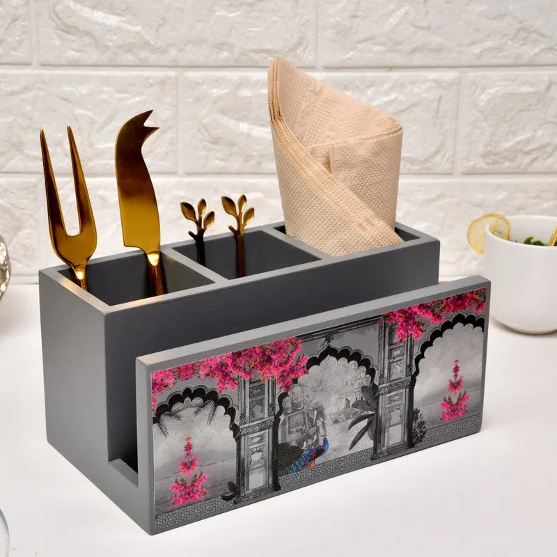 Floral Printed Wooden Cutlery Stand media 1