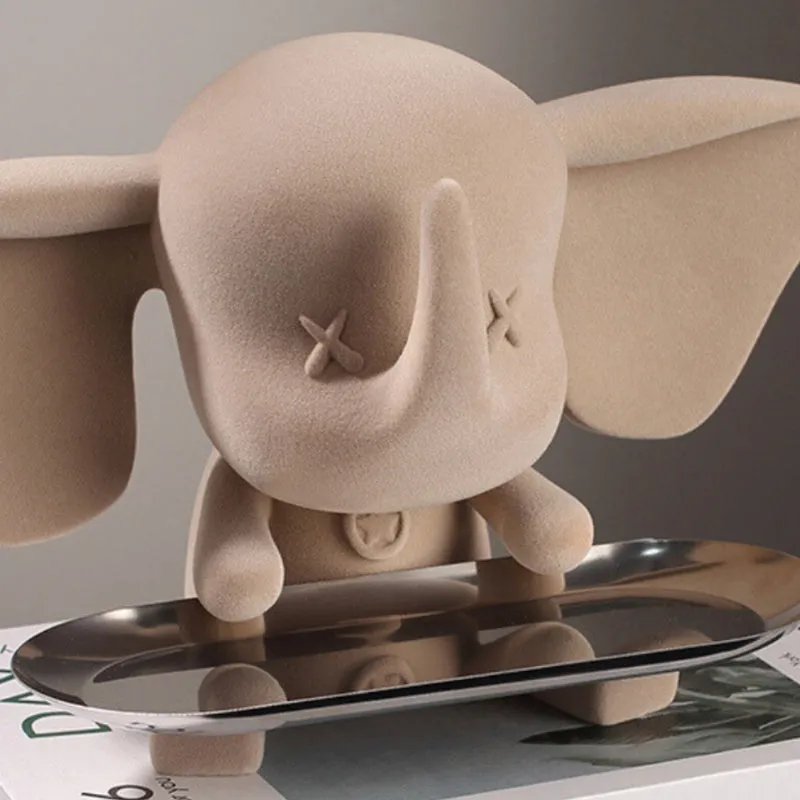 Elephant Tray Showpiece - Beige - 3