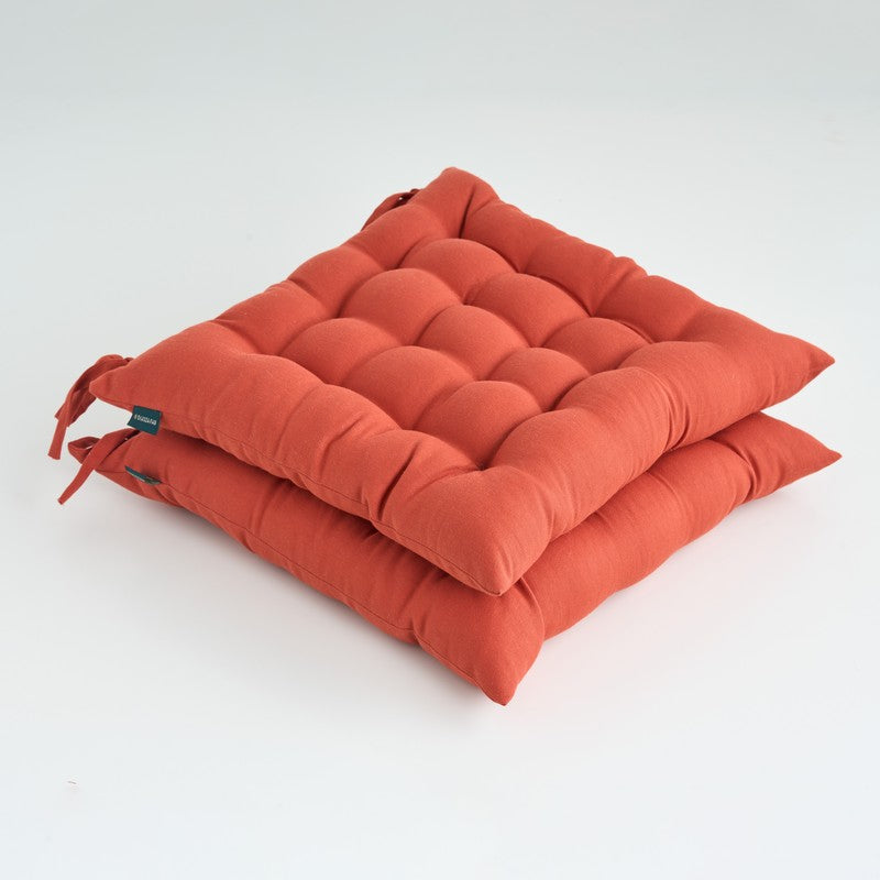 Savra Cotton Chair Pad (Orange) - Set Of Two media 3