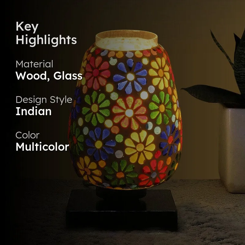 Mignora Mosaic Glass Table Lamp With Wooden Base - Multicolor media 2