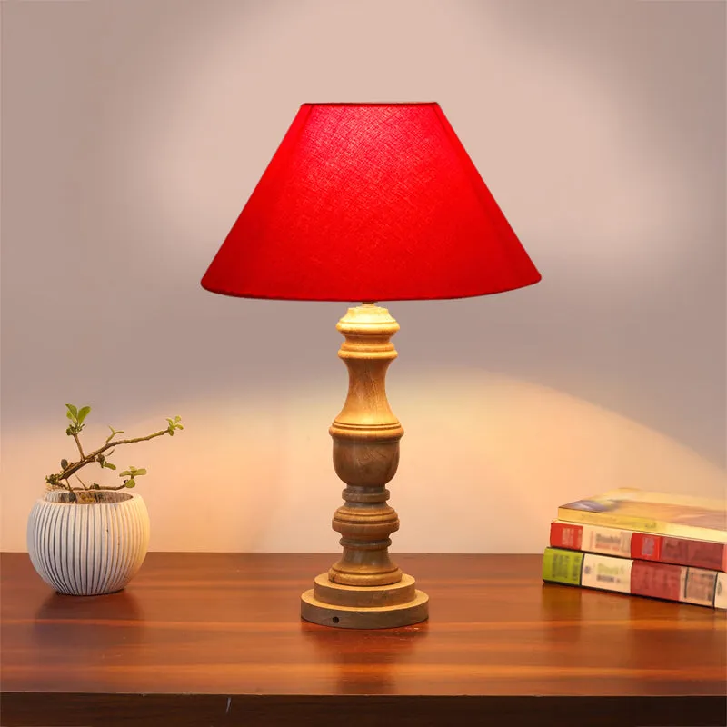 Cotin II Carve Wooden Table Lamp - Red,Brown media 2