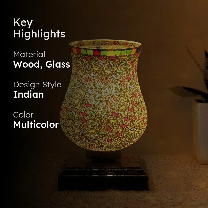 Auralin Mosaic Glass Table Lamp With Wooden Base - Multicolor media 2