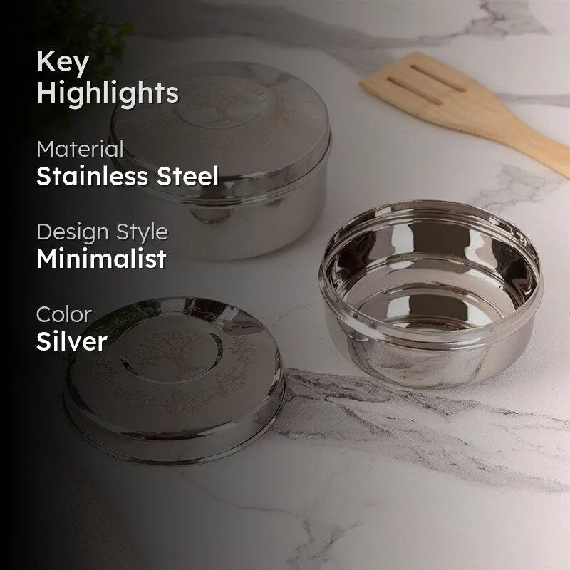 Silver storage containers shown with material, style and colour highlights