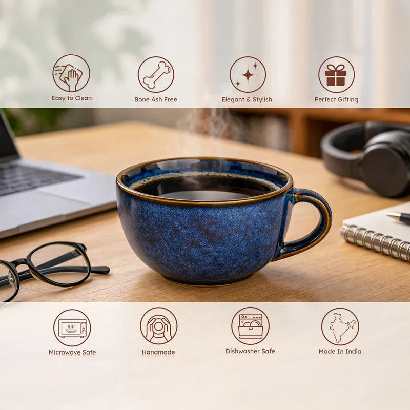 Cuddle Ceramic Tea Cup (250 mL Each),Dark Blue) - Set Of Six media 5