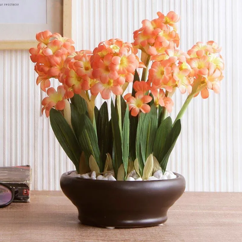 Faux Hyacinth Bonsai In Ceramic Pot (26 cms) - Peach media 1