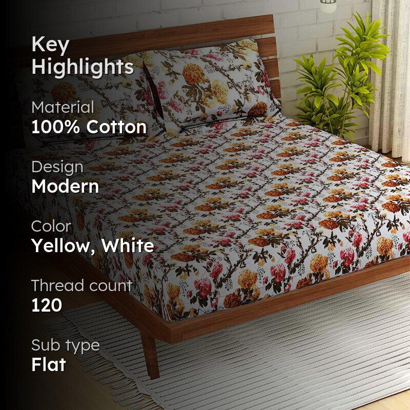 Flowery Fields Bedsheet - Yellow media 2
