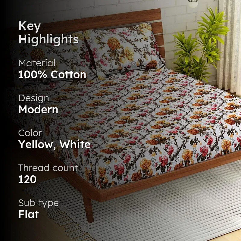 Flowery Fields Bedsheet - Yellow media 2