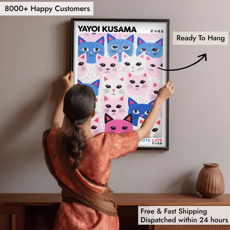 Cute Cats Inspired by Yayoi Kusama Wall Art - Black Frame media 6
