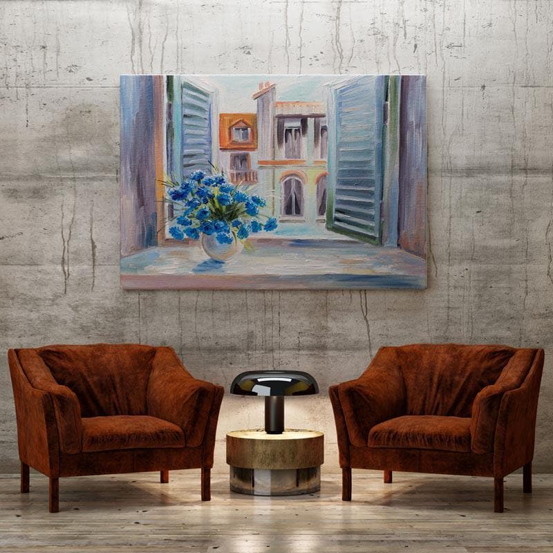 Flowers In The Balcony Canvas Painting - Gallery Wrap media 3
