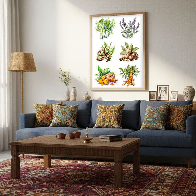 Garden Of Herbs Framed Canvas Archival Canvas Wall Painting - Natural Brown Frame media 3