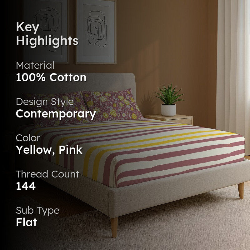 Urban Space Minimal Luxe Cotton Bedsheet - 144 TC media 2