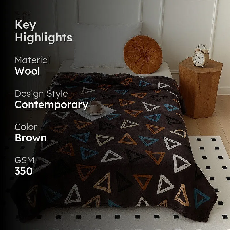 Trivora Geometric Woolen Blanket (Brown) - 350 GSM media 2