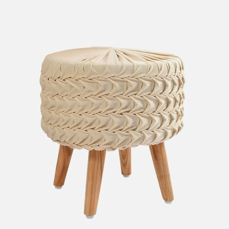 Velora Pleated Velvet Ottoman - Off White media 3