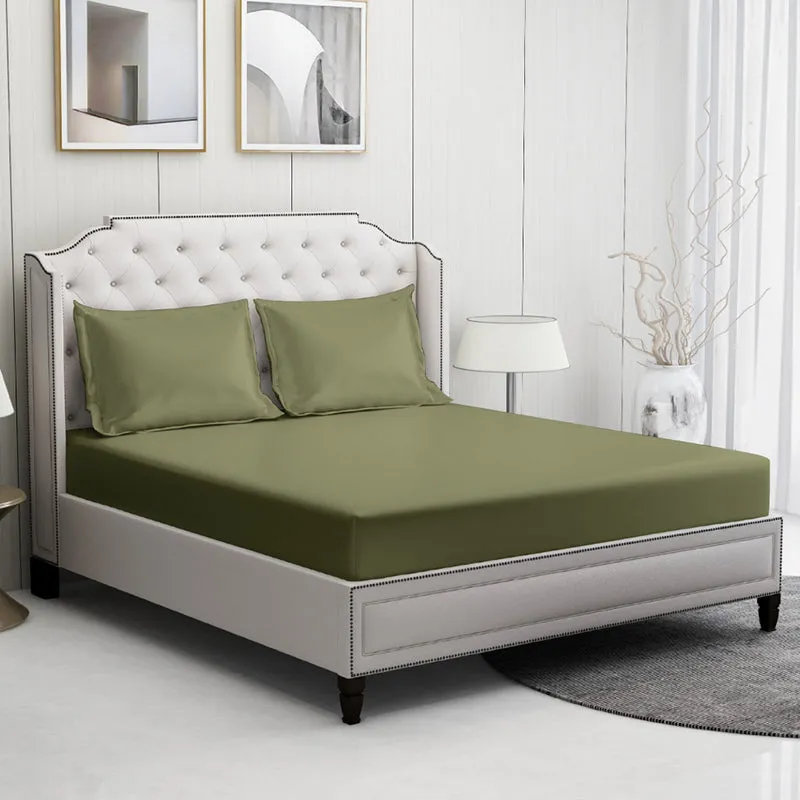 Moonweave Solid Cotton Bedsheet (Dark Olive) - 400 TC media 3