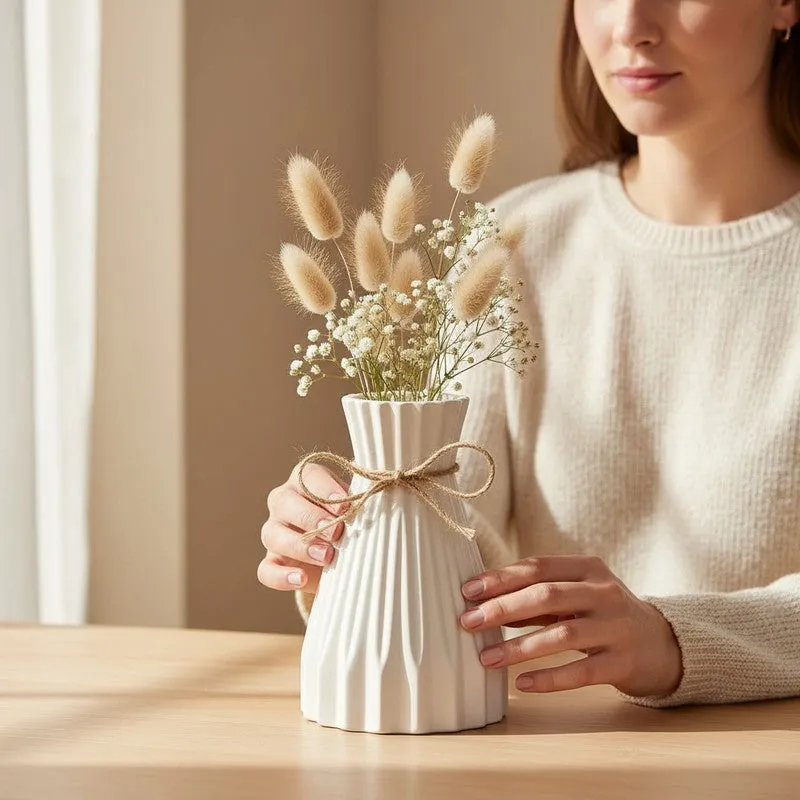 Cordia Ribbed Ceramic Vase With Jute Tie - Ivory media 8