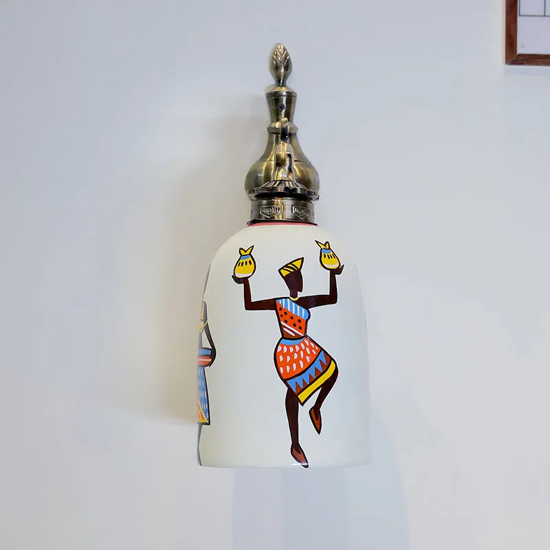 Ethno Lume Hand Painted Glass & Metal Wall Lamp media 5