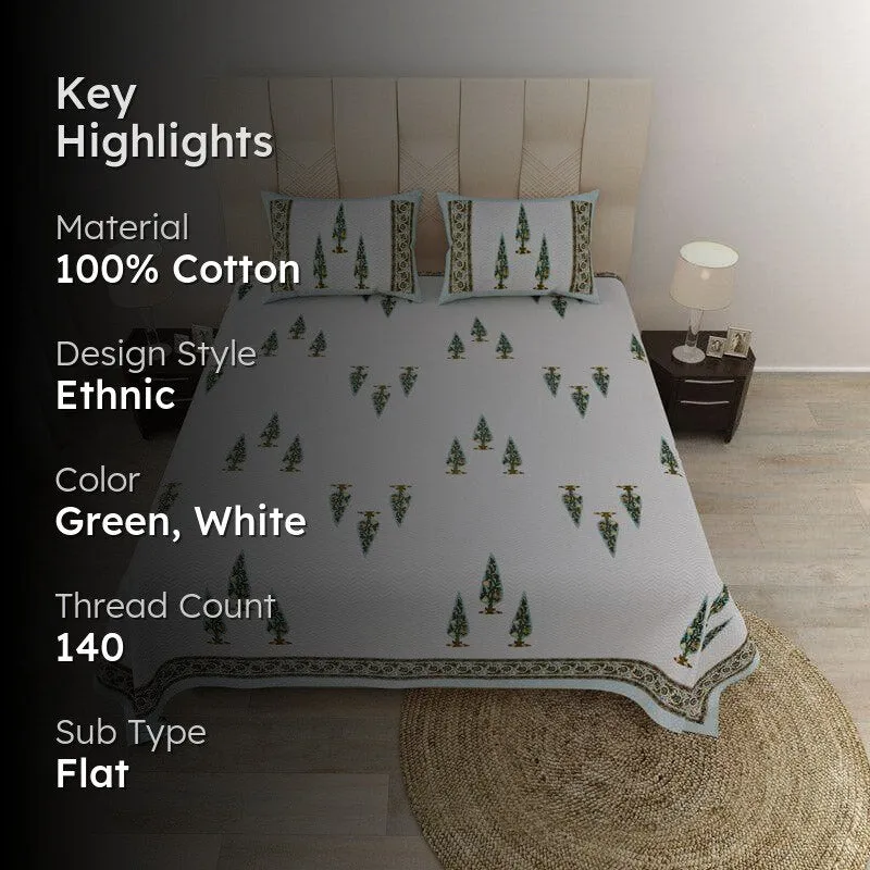 Trinakshi Printed Cotton Bedsheet (Green) - 140 TC media 2