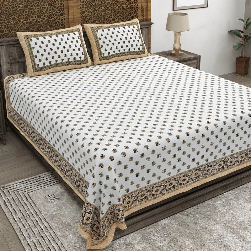 Bloomel Cotton Bedsheet (Brown,White) - 240 TC media 1