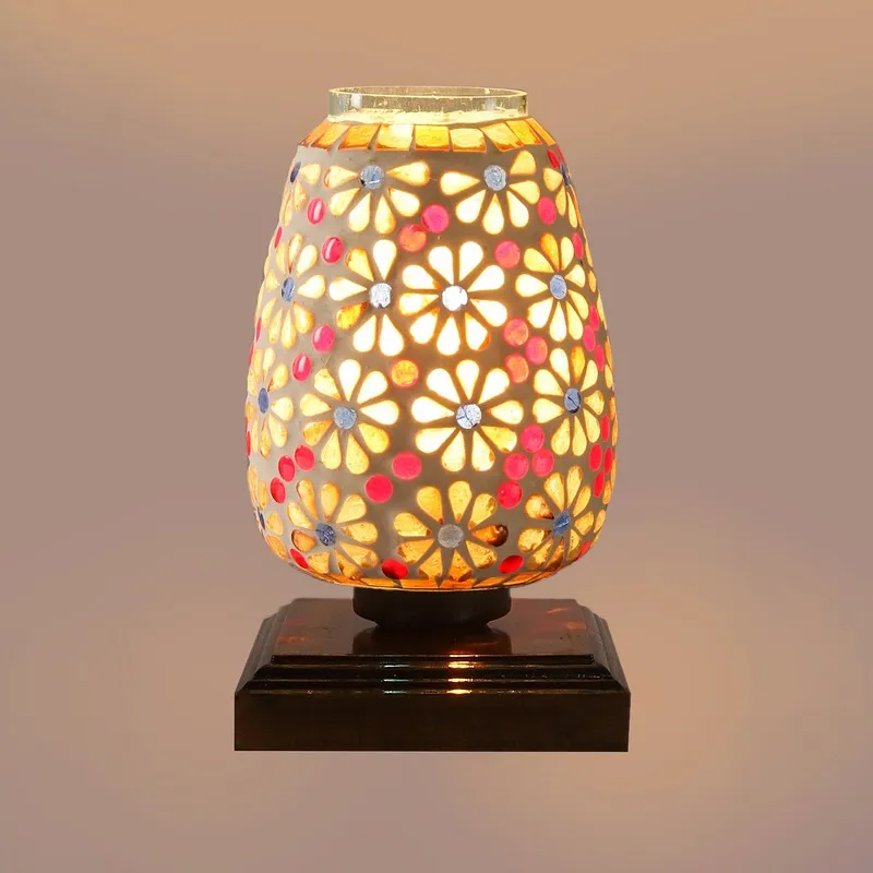Celvyn Glass Table Lamp With Wooden Base - Multicolor media 8