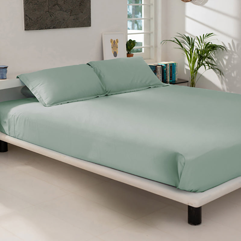 Maison Fitted Solid Cotton Bedsheet (Sage Green) - 400 TC media 5