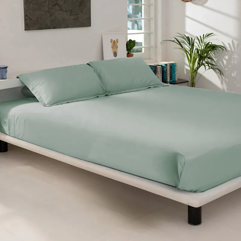 Maison Fitted Solid Cotton Bedsheet (Sage Green) - 400 TC media 5