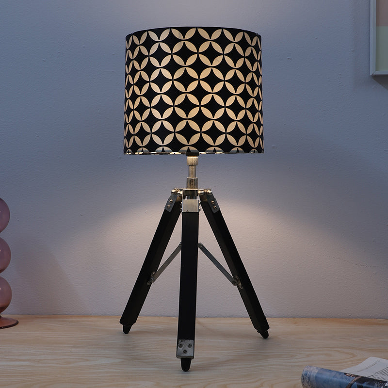 Tatami Fold Printed Tripod Mango Wood Table Lamp - White,Black