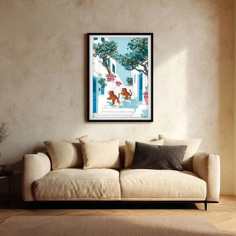Amber Orbs Canvas Wall Painting - Black Frame media 1