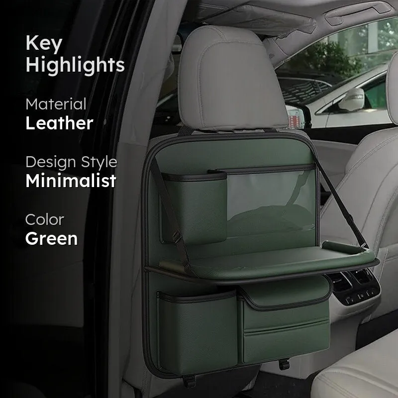 Sleek Seat Leather Car Seat Organizer With Foldable Tray - Green media 2