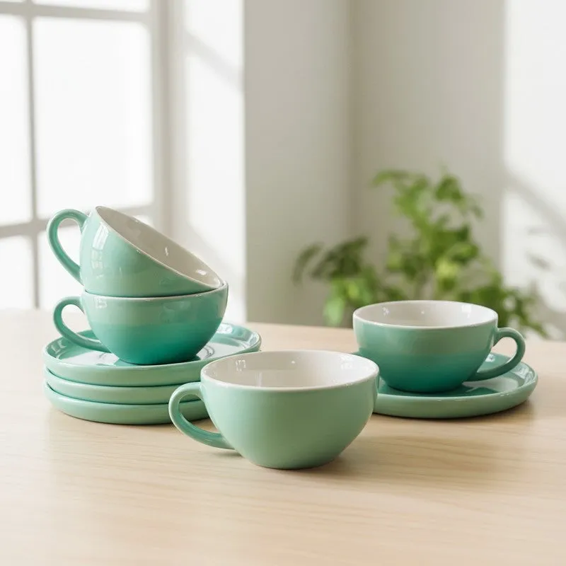 Ceramic Cup & Saucer (Sage Green/240 mL Each) - Set of Four media 1