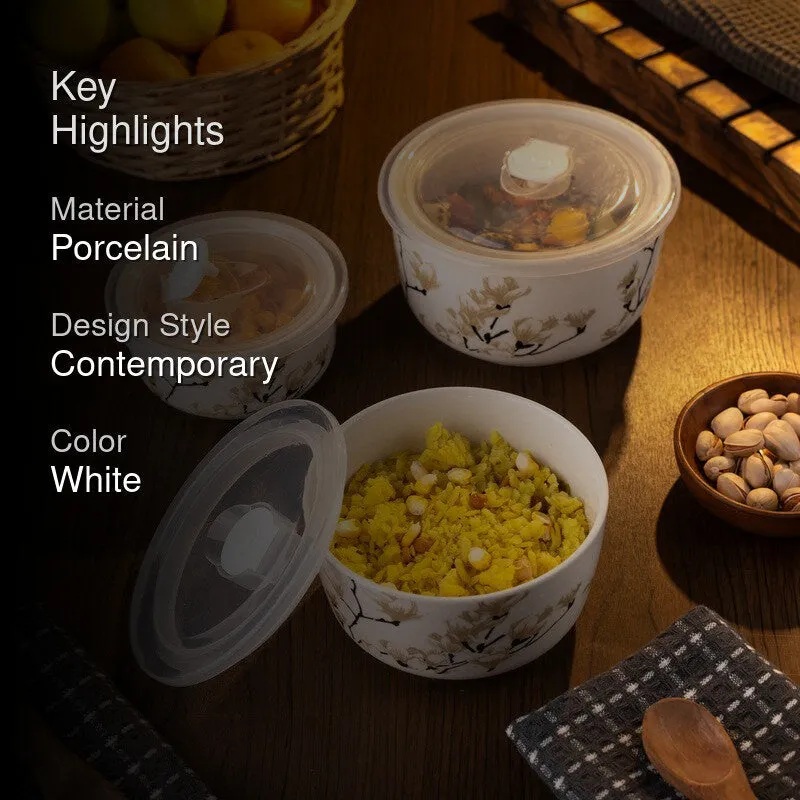 FlavorNest Porcelain Serving Bowls With Lid (1000 mL/600 mL/325 mL) - Set of Three - 2