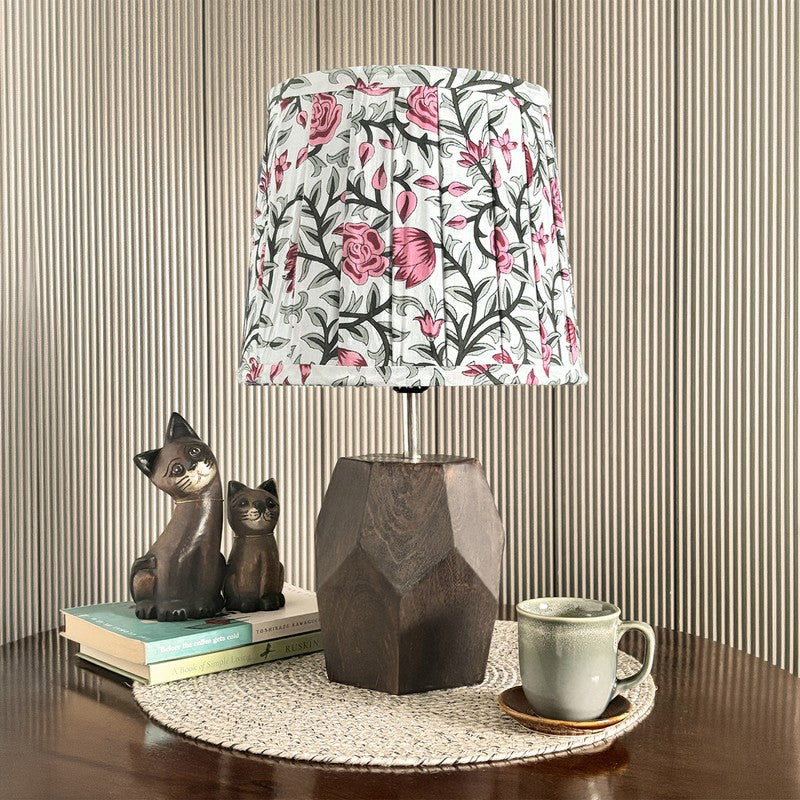 Floral Slat Wooden Base Cotton Table Lamp - Multicolor media 3