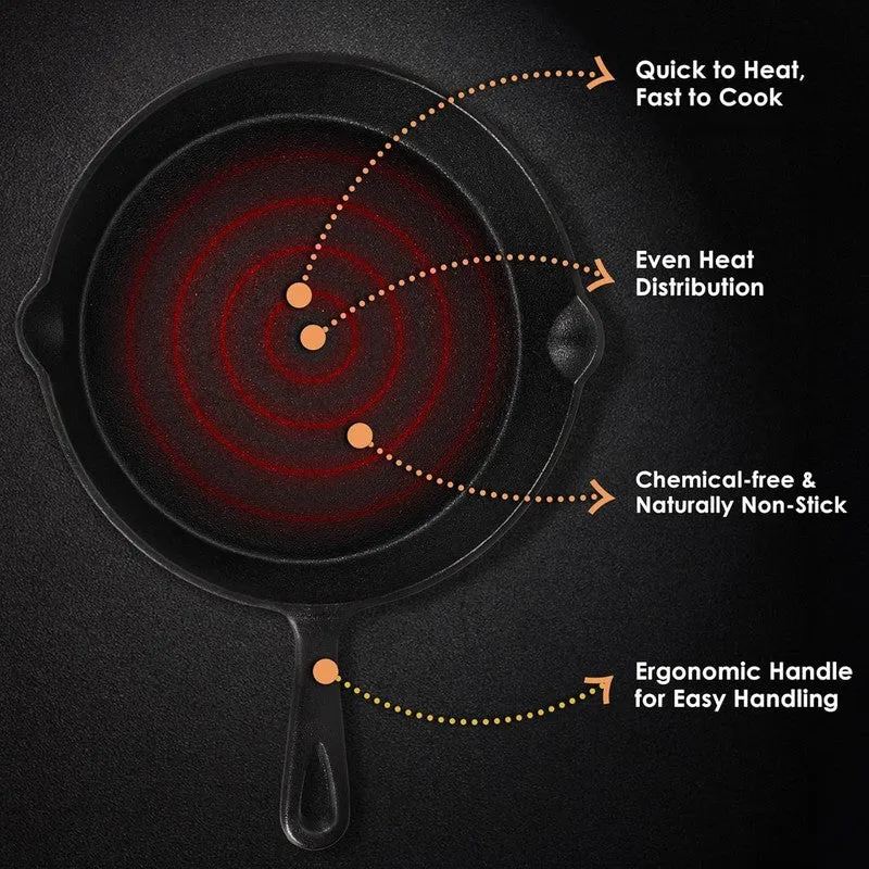Solara Brewora Cast Iron Frying Pan with Handle - 1100 mL/8 inch media 8